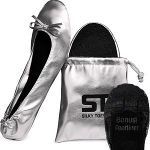 Silky Toes Foldable Flats for Women Purse Ballet Shoes Ballerina Slippers NWT L